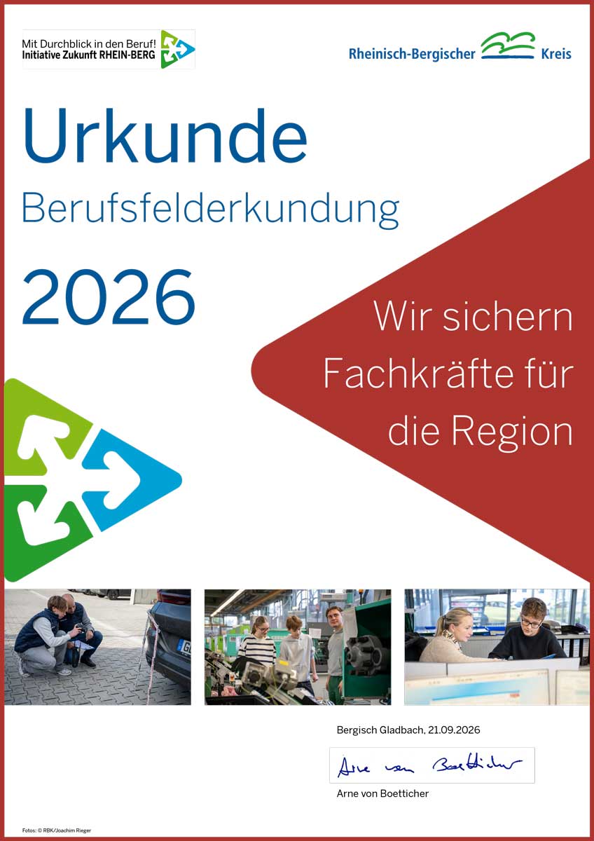 Urkunde Berufsfelderkundung 2026